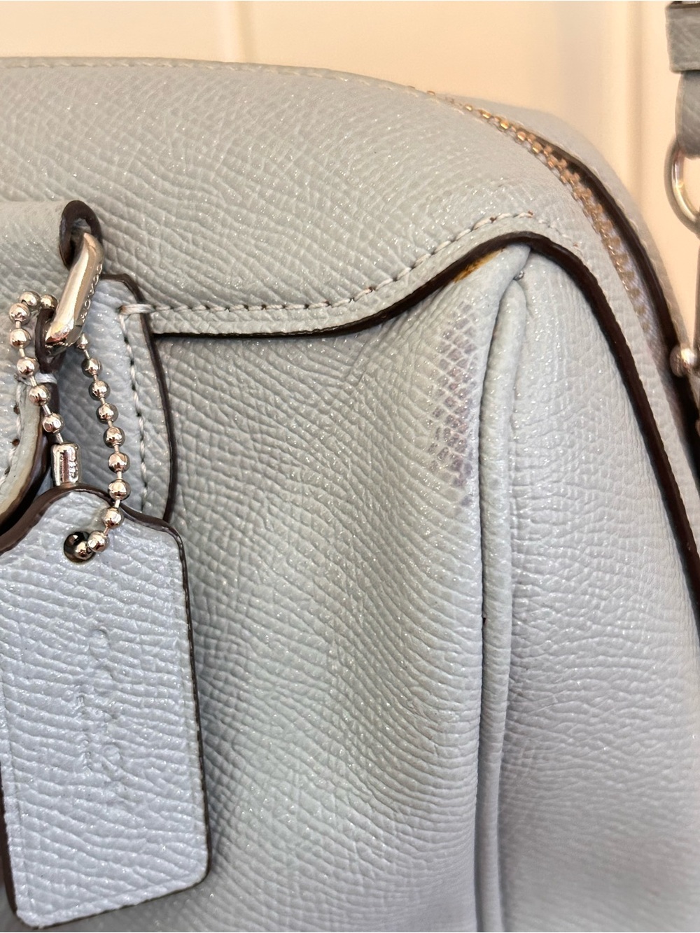 COACH Light Blue Bennett Pebbled Leather Satchel Purse Bag - Picture 4 of 15